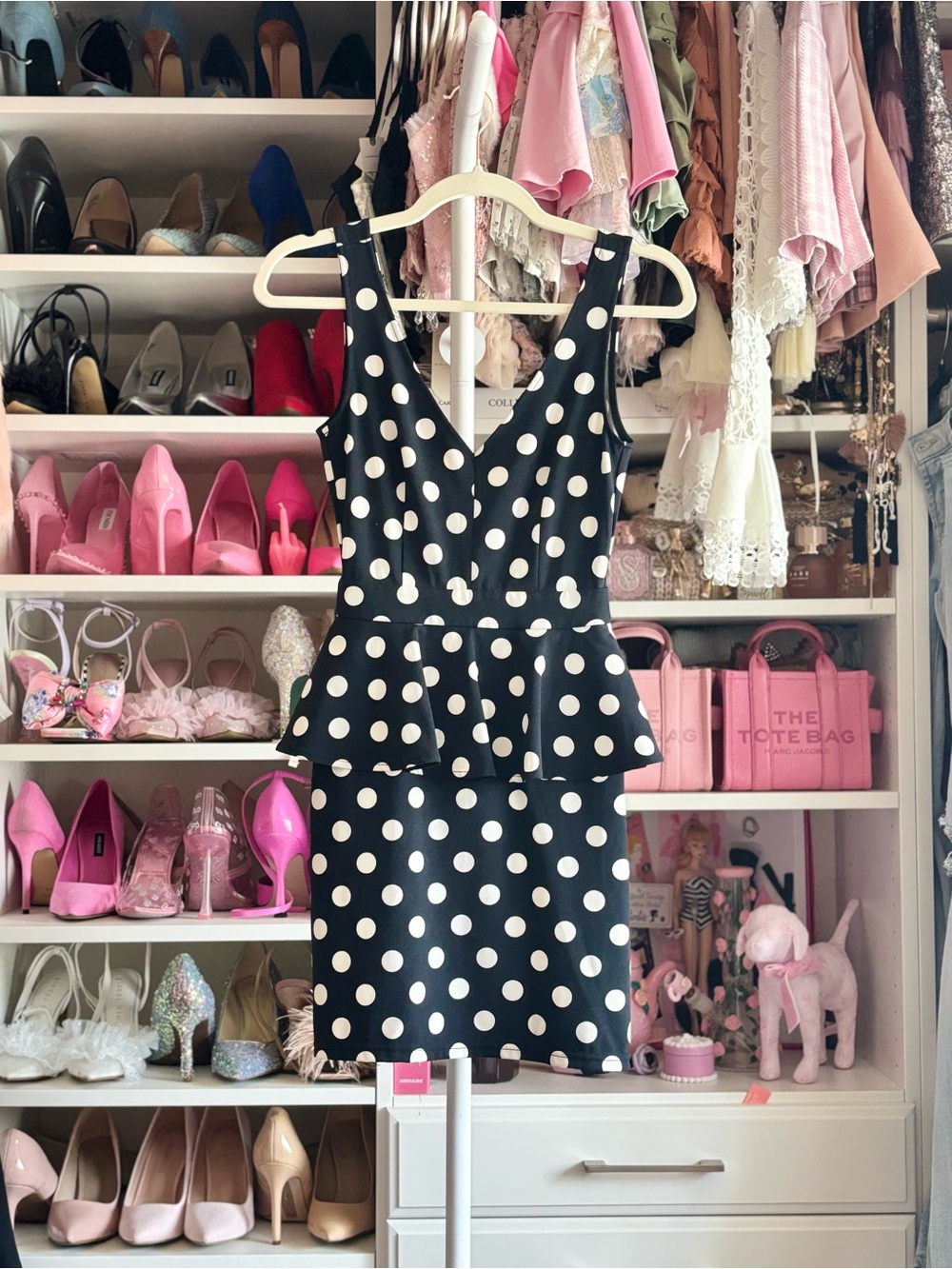 Classic navy blue & White Polka Dot Peplum Dress